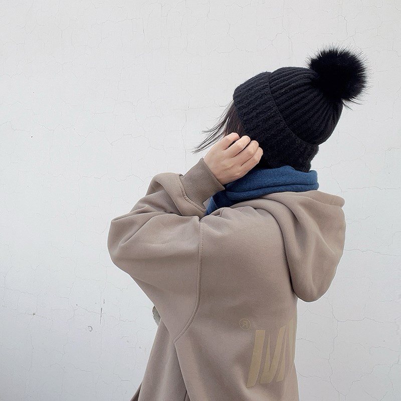 Spany韩国毛线帽子女冬弹性羊毛加厚保暖大毛球杂色针织帽潮