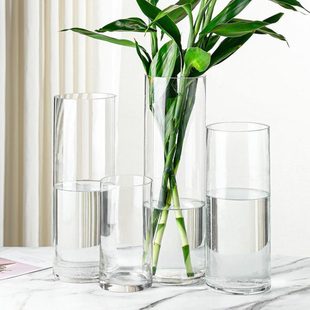 特大号透明玻璃花瓶水养富贵竹直筒宽口花瓶客厅装饰落地插花摆件