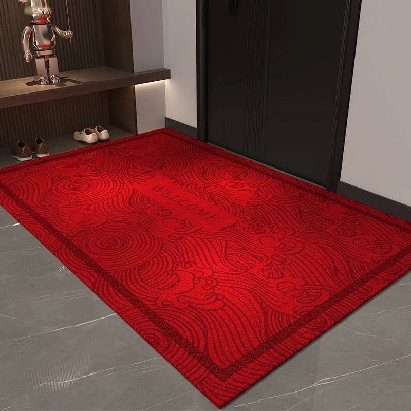 新年入户门地垫喜庆家用新款红色地毯耐脏防滑高级V感进门玄关垫