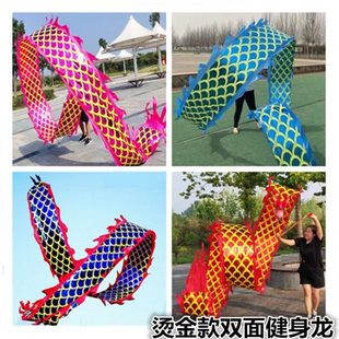广场舞健身舞龙彩带健身甩彩龙彩条龙头中老年人烫金双面耍龙