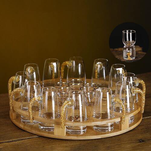 创意家用高档金箔水晶玻璃白酒杯一口杯分酒器套装酒盅杯架