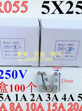 R055熔断器保险丝5X25一盒100只装250V熔芯RO55 2A4A6A10A16A甩卖