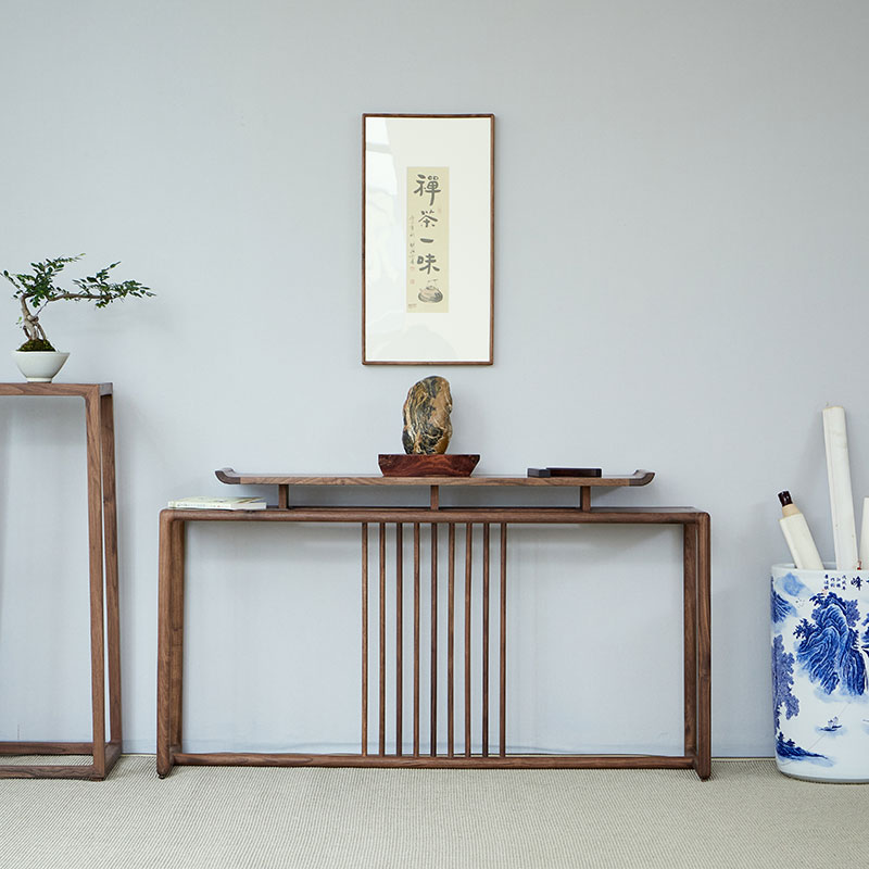 禅意新中式条案黑胡桃老榆木B靠墙案台供桌实木边几玄关桌