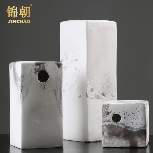 锦朝 新中式陶瓷方形花器小摆件 样板房家居书房禅意软装饰工艺品