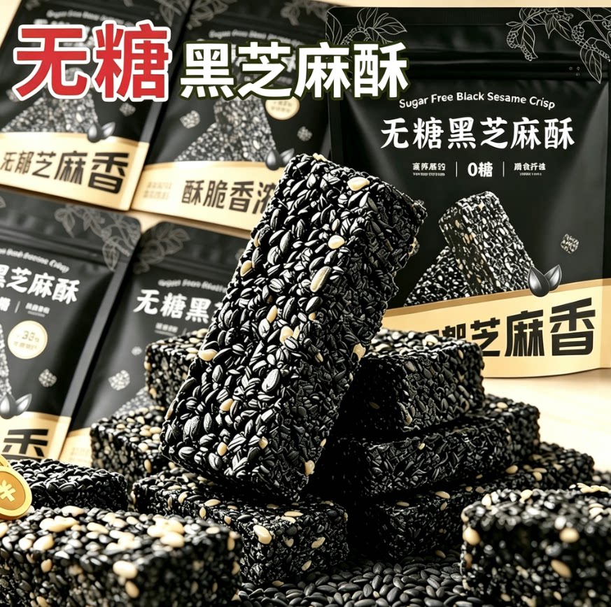无蔗糖黑芝麻酥独立包装美味酥脆混合坚果芝麻零食独立包装小吃