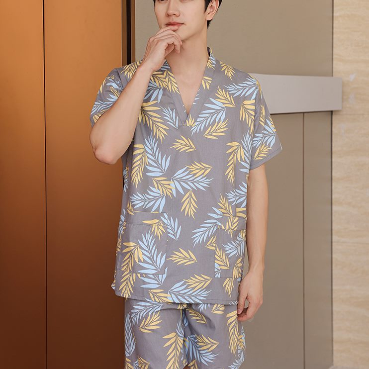 芈竹 纯棉汗蒸服女情侣款亲子浴衣男款大码洗浴桑拿套装家居睡衣