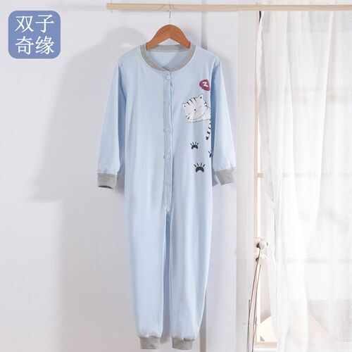 儿童连体睡衣春秋纯棉7男童宝宝防踢薄款3-5岁女大童家居服空调服