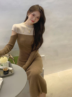 秋冬针织孕妇连衣裙女内搭修身气质长款镂空潮妈毛衣打底包臀裙子