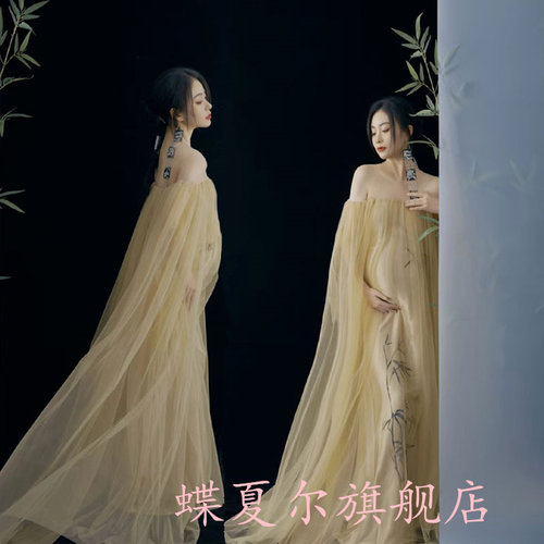 影楼孕妇装新款复古风优雅气质抹胸连衣裙孕妈咪艺术照孕妇照服装
