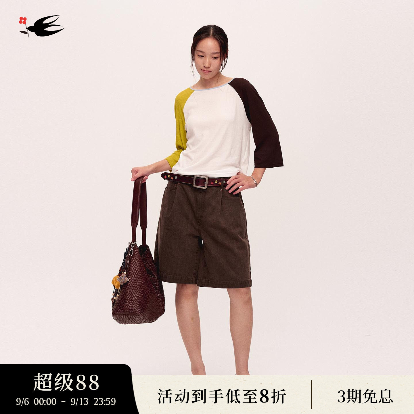 shaoxii压褶牛仔宽短裤男女款