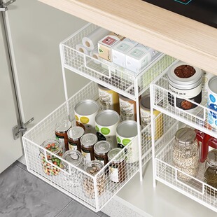 厨房水池碗具收纳筐分层架卫生间下水槽架子浴室柜抽拉式置物架子