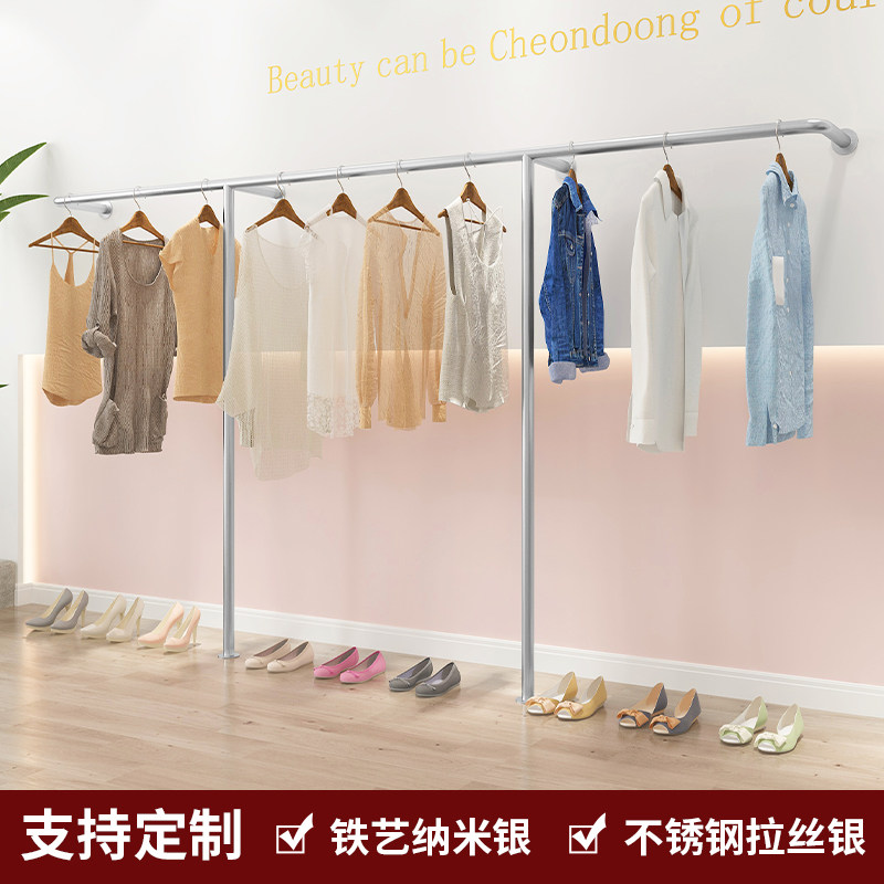 服装店不锈钢展示架上墙壁挂式婚纱金色衣服架女装货架童装侧挂架