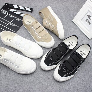 帆布鞋 女鞋 女士一脚蹬平底小白鞋 潮松紧带休闲学生板鞋 子 韩版 新款