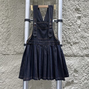 夏装 2024新款 减龄俏皮百搭百褶短裙连体裙牛仔背带裙子潮 女装 韩版