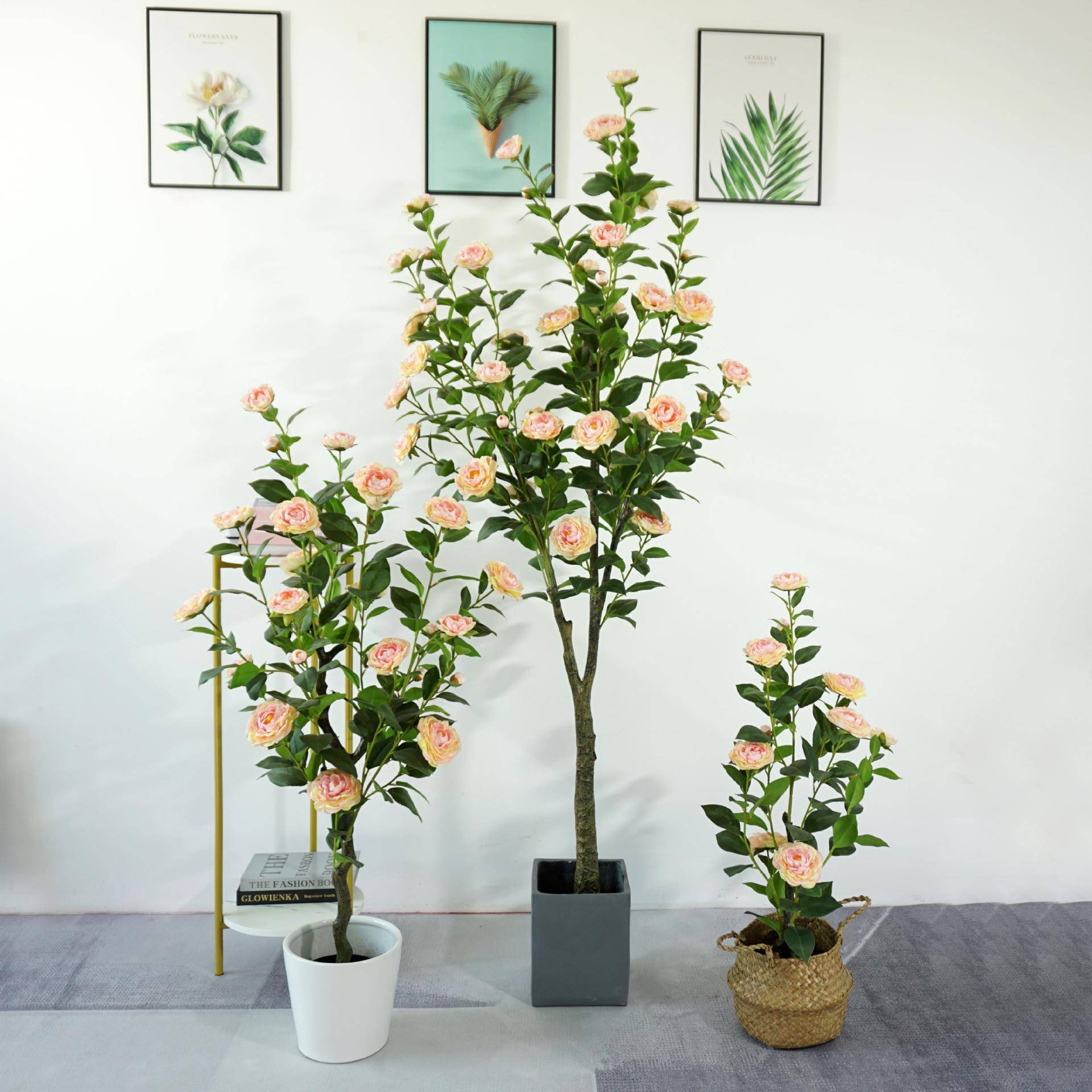 仿真绿植茶花树茶梅网红玫瑰花树盆栽橱窗造景植物设计装饰仿真花
