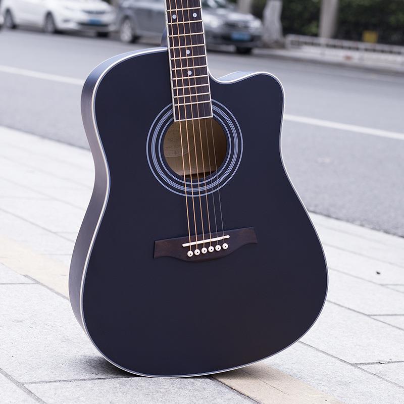 41寸民谣吉他guitar初学椴木吉它哑光黑色缺角练习琴
