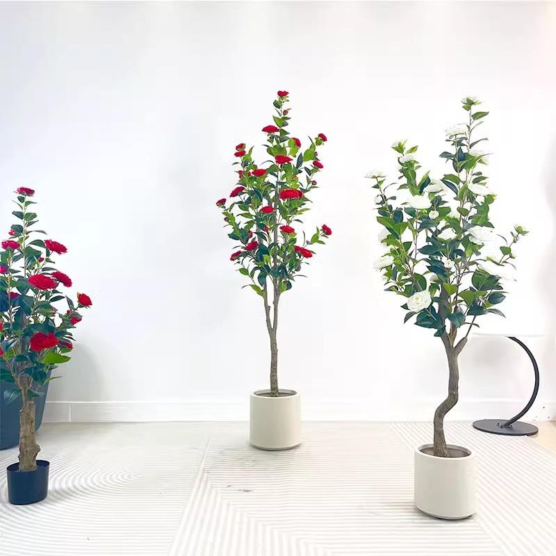 仿真绿植茶花树轻奢室内客厅装饰摆件盆栽仿生植物直播间造景假树