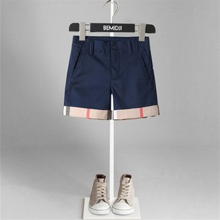 百搭儿童休闲裤 男童格子翻边可调节松紧短裤 子1801 款 英伦经典