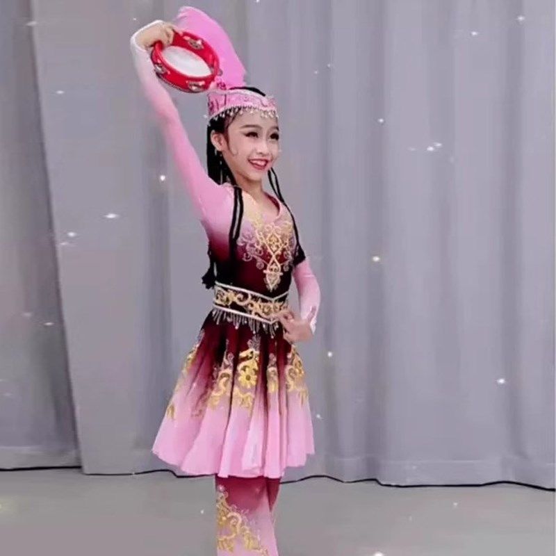 新疆舞蹈演出服新款儿童民族服装花一样的姑娘新疆舞剧目服维吾族