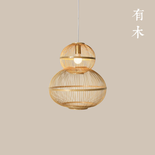 有木葫芦吊灯日式餐厅卧室禅意茶室灯具新中式实木灯笼榻榻米简约