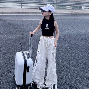 女童春夏休闲裤2024新款女大童宽松百搭长裤儿童运动高街工装裤子