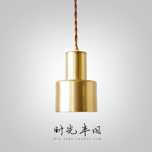 北欧吊灯 十字黄铜色全铜纯铜单头小吊灯 复古餐厅吧台卧室床头灯