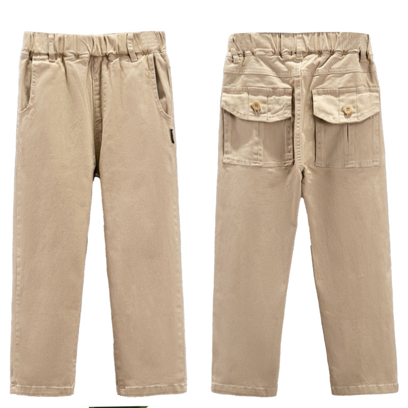 男童春秋裤子英伦学院风长裤卡其色儿童校服裤直筒西裤女童休闲裤