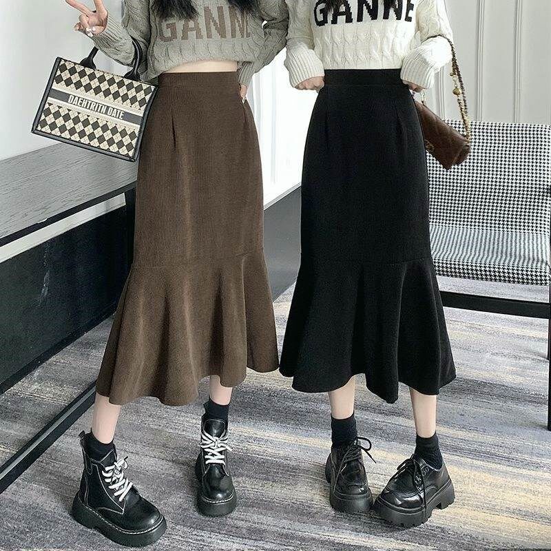 大码黑色鱼尾裙春秋2024新款高腰包臀裙中长款A字裙半身裙女长裙