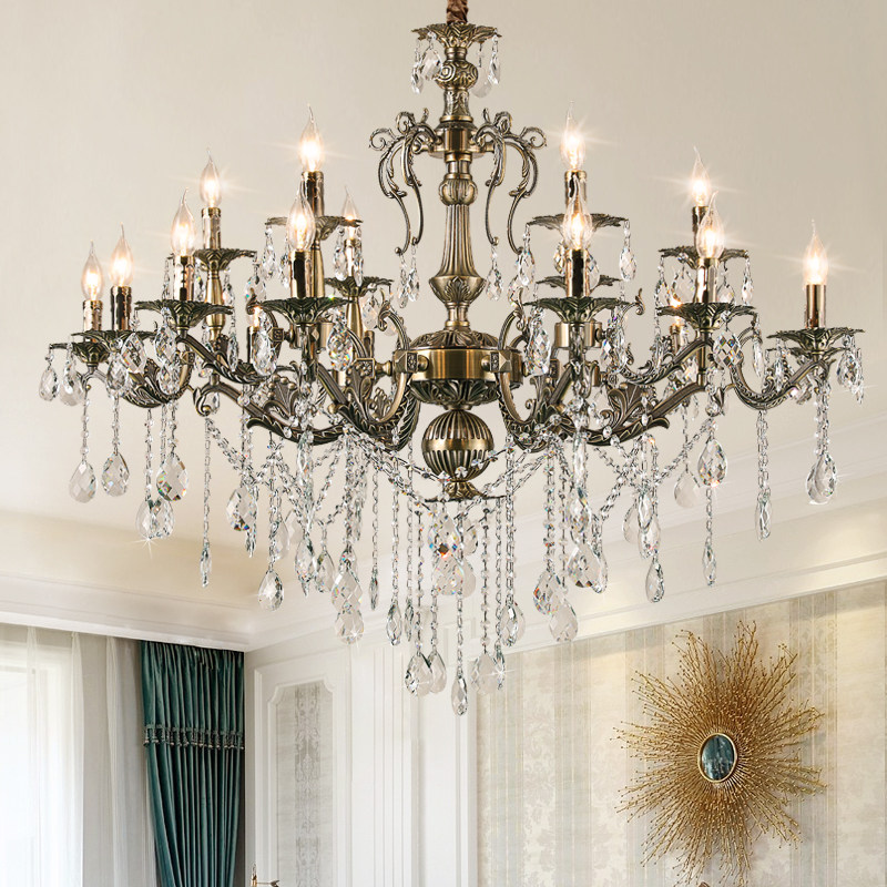 欧式客厅水晶吊灯大气书房卧室灯具复古别墅饭厅铜色锌合金台灯具,家装灯饰光源,客厅吊灯,淘宝优惠券,粉丝福利购,淘宝优惠卷