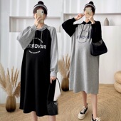 孕妇卫衣洋装 春秋长版 长袖 大尺码 上衣女韩版 连帽洋派宽松200斤潮