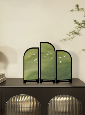 中古风桌面屏风摆件绿色飞燕客厅摆画法式餐厅餐边柜斗柜装饰品画