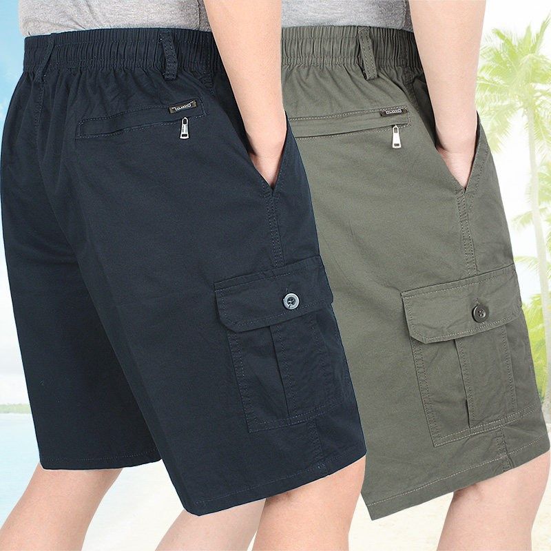 纯棉五分裤多口袋爸爸宽松透气夏季薄款休闲裤中年男士松紧腰短裤,男装,短裤,淘宝优惠券,粉丝福利购,淘宝优惠卷