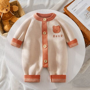 婴儿春秋针织连体衣0-3-6-9个月宝宝衣服男孩女孩毛衣线衣A类可爱