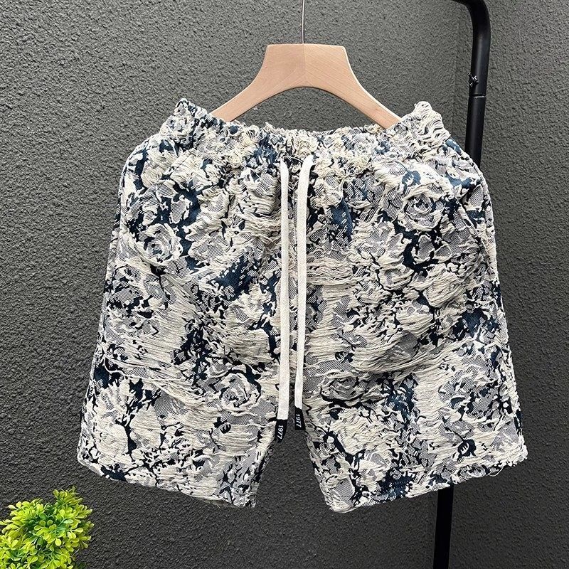 夏季休闲潮流百搭青花瓷牛仔短裤男外出潮牌高街时尚五分沙滩裤子,男装,短裤,淘宝优惠券,粉丝福利购,淘宝优惠卷