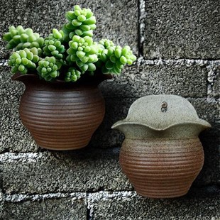 饰花器 多肉花盆墙壁装 壁挂花盆陶瓷欧式 创意阳台垂吊盆绿萝悬挂式