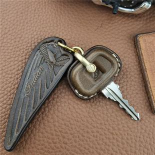 适用于印第安侦察兵摩托车改装件复古个性定制牛皮钥匙扣套包新品