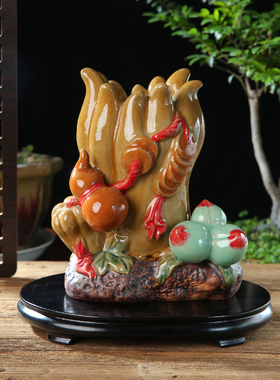 佛手小花瓶笔筒 石湾公仔陶瓷工艺品摆件陶醉家居植物摆设直销