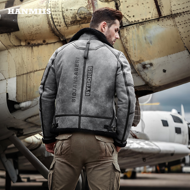 汉名仕B3原生态绵羊皮机车皮衣