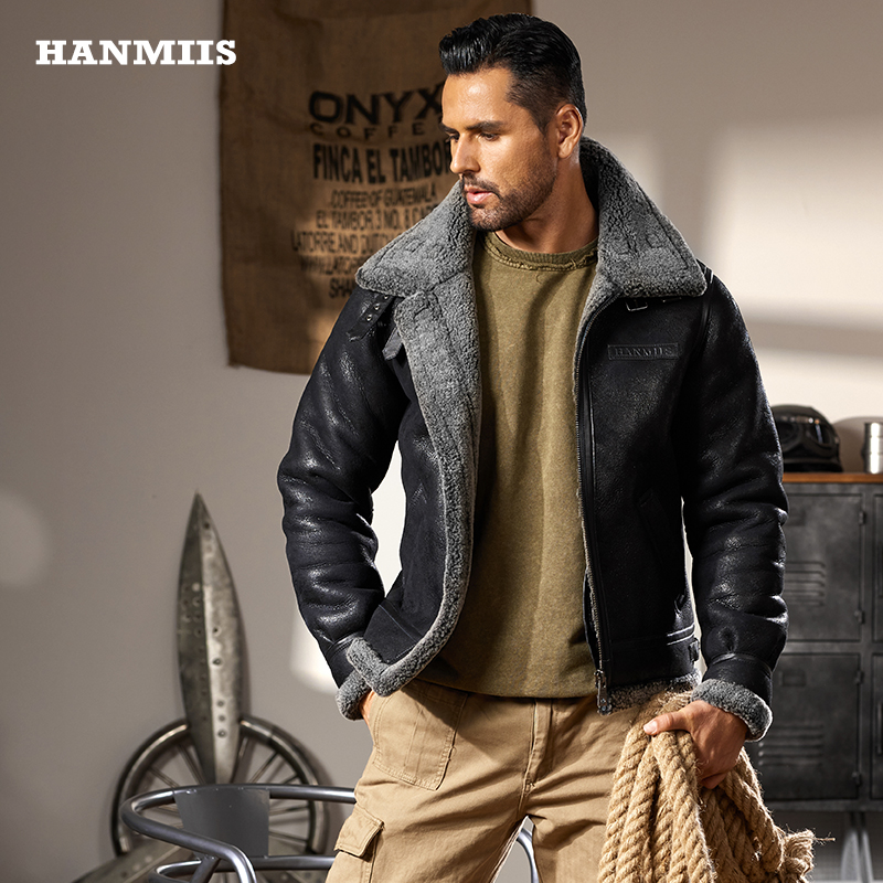 原生态羊皮毛一体B3二战空军皮衣