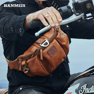 HANMIIS便携式B6头层牛皮胸包 真皮男包男骑行包 单肩包斜挎包
