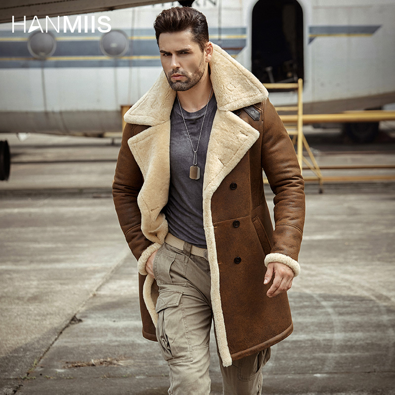 汉名仕长款B3羊皮一体飞行服