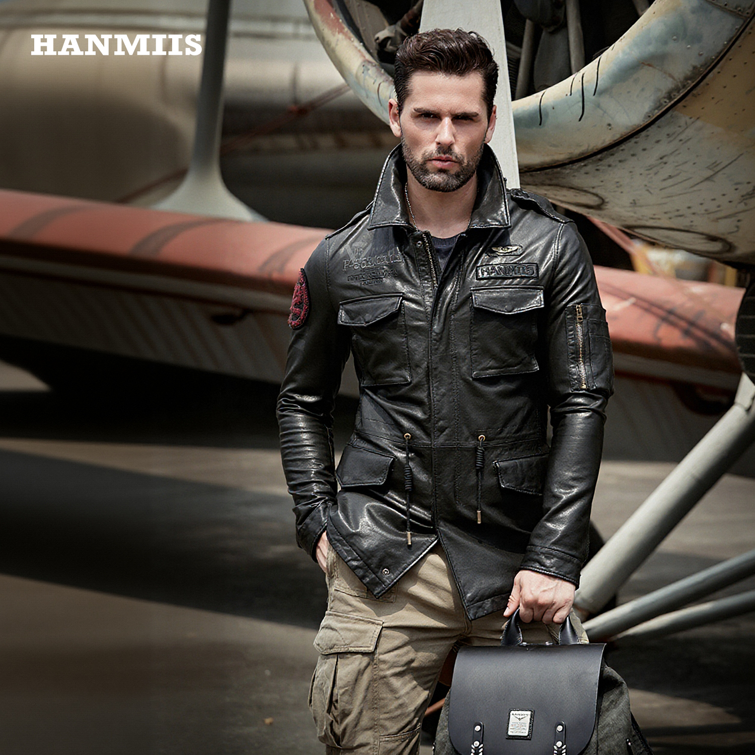 2025汉名仕中长款刺绣皮衣