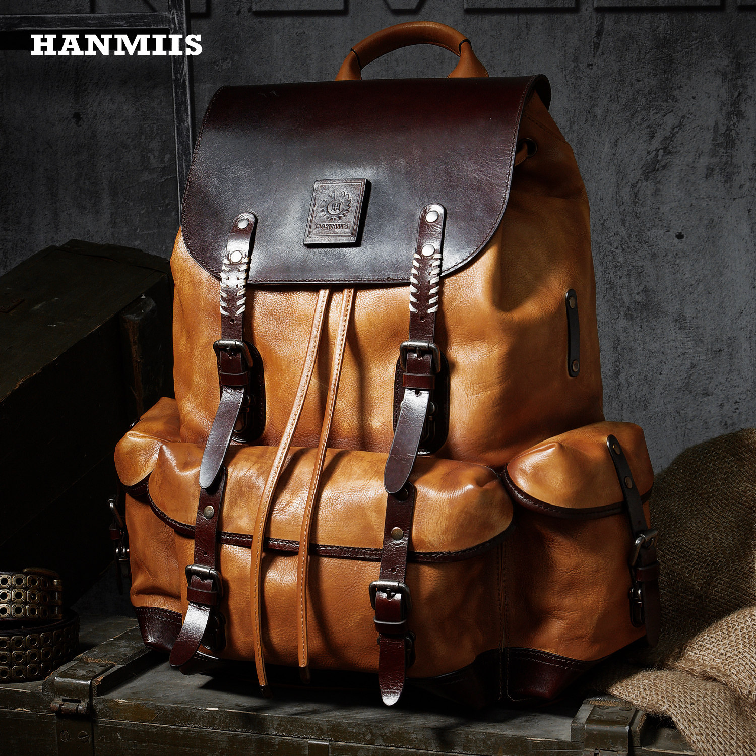 HANMIIS胡椒盐头层牛皮新款大容量双肩包旅行袋包真皮男背包书包,箱包皮具/热销女包/男包,双肩背包,淘宝优惠券,粉丝福利购,淘宝优惠卷