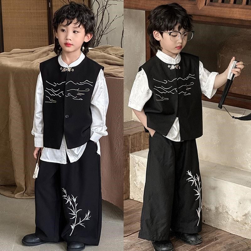 儿童汉服新中式男童唐装马甲套装帅气复古国风国潮刺绣男孩演出服,童装/婴儿装/亲子装,唐装,淘宝优惠券,粉丝福利购,淘宝优惠卷