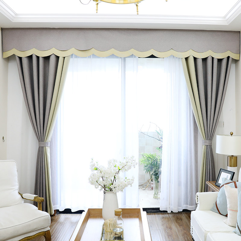 加厚拼色棉麻风窗帘成品遮光卧室亚麻布料北欧简约现代帘头飘窗纱