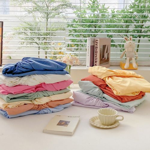 A类母婴级纯棉床笠单件纯色宿舍单人床水洗棉全包防滑床罩三件套