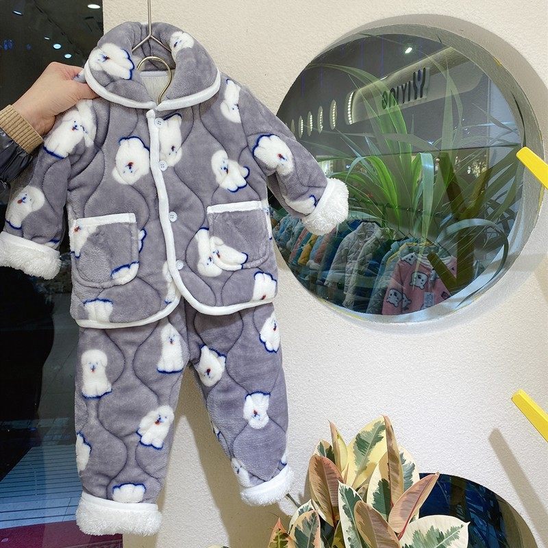 儿童睡衣男女童冬季加厚家居服棉服三层夹棉宝宝卡通加绒保暖套装,童装/婴儿装/亲子装,家居服套装,淘宝优惠券,粉丝福利购,淘宝优惠卷