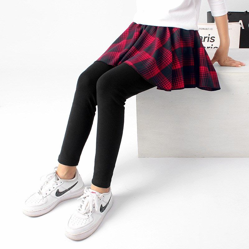 童装秋季韩版新款女童裤子v打底裤 儿童棉羊绒格子裙裤打底裤