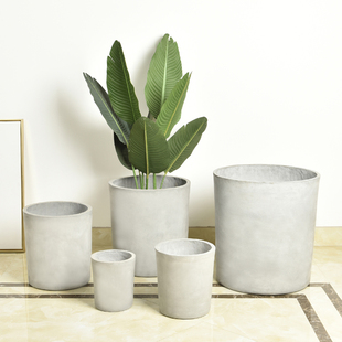 圆柱体型绿植水泥花盆创意个性 特大北欧简约环保绿萝家用镁泥花器