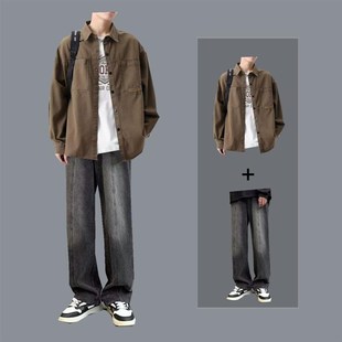 衬衫 男装 男士 休闲一套搭配套装 帅气穿搭衬衣两件套 春秋季 日系长袖